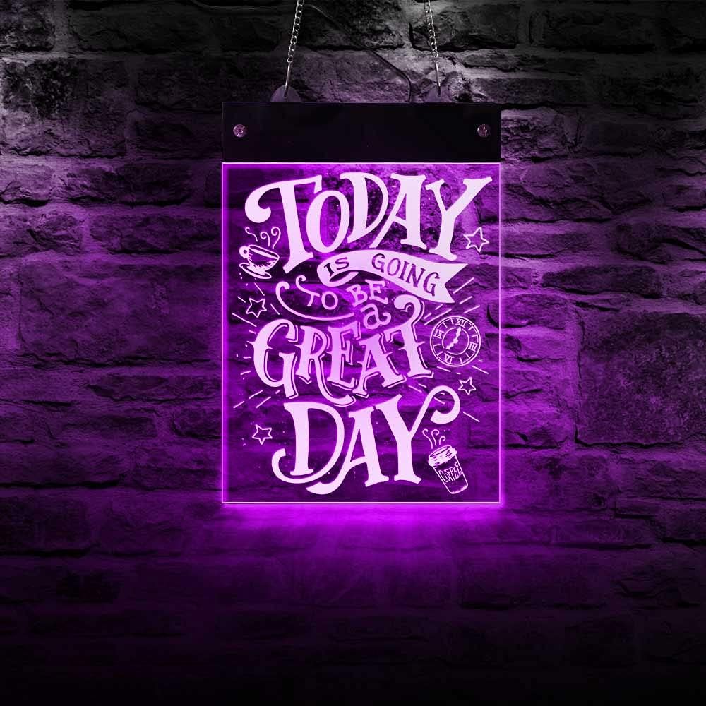 The Geeky Days Today Is Going To Be A Great Day Motivational Quote LED Multi Color Light Electric Display Sign Home Decorative Wall Neon Sign Board Positive Thinking Gift(15.74 x12inches)