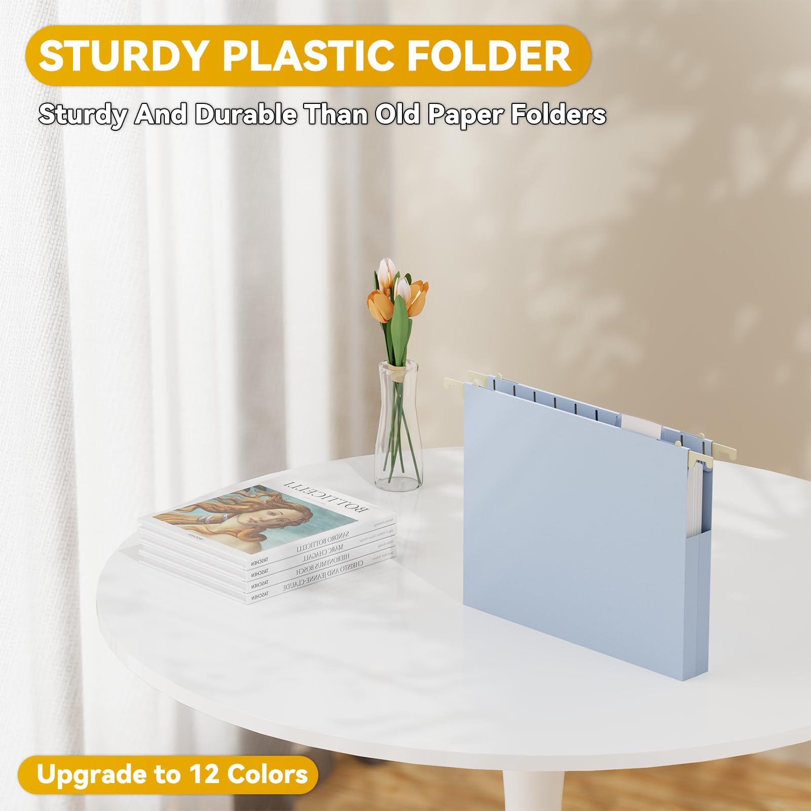 Kunststoff-Hängeregistratur-Ordner in Briefgröße, verstärkte Aktenordner mit Tabs, 2,5 cm Erweiterung, Hängeregistratur-Organizer für Zuhause, Büro, Macaron, robuste Ordner für Aktenrahmen, 12