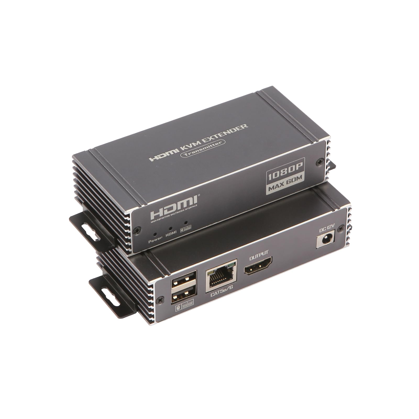 Extendeur KVM HDMI 60M, Extendeur HDMI avec contrôle KVM USB RJ45 60M sur Cat5e/Cat6 POC avec prise en charge de la boucle Clavier et souris USB pour PC
