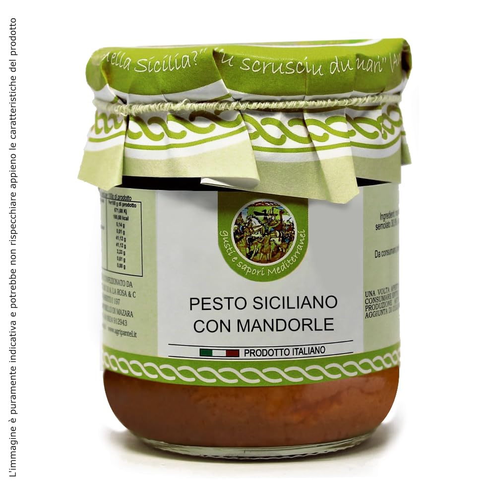 48 Barattoli da 280g Pesto Siciliano con Mandorle Condimento per pasta con etichetta personalizzabile con Pomodoro Formaggio Aglio Basicilico Olio evo - Prodotti Tipici Siciliani