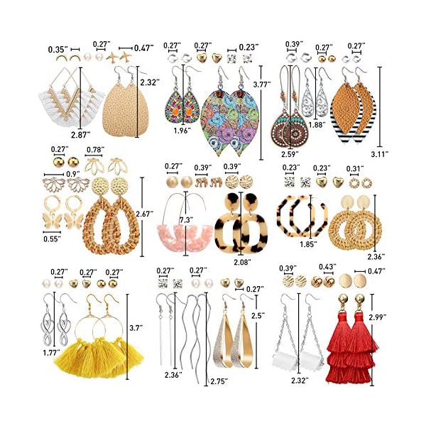 47-Pairs-Fashion-Earrings-for-Women-Girls-Boho-Statement-Tassel-Rattan-Leather-Earrings-Ethnic-Fashion-Butterfly-Stud-Acrylic-Hoop-Silver-Drop-Dangle-Earrings-Set-for-Birthday-Everyday-Jewelry-Gift 47 Pairs Earrings for Women Girls, Boho Statement Tassel Rattan Leather Earrings Butterfly Acrylic Hoop Stud Drop Dangle Earrings Set, Hypoallergenic for Sensitive Ears