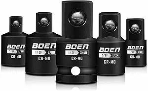 BOEN 5 Piece Impact Socket Adapter Set and Reducer Set, Standard SAE, 1/4", 3/8", 1/2" Drive Socket Adapter Set, CR-MO Steel Impact Adapter Conversion Set for Impact Driver Wrench