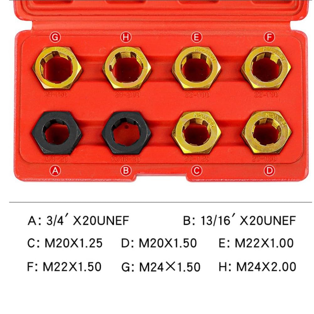 EasyByMall Set di 8 attrezzi per la rifilatura del mandrino dell'asse, kit di riparazione per filettatura metrica M20-M24 e 3/4"-13/16", set di riparazione per fustelle in lega con custodia