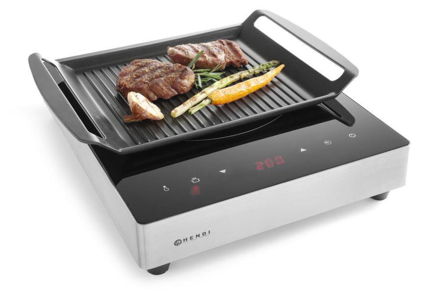 HENDI Bistecchiera Antiaderente, con fondo a induzione, griglia per piastre ad induzione, piastra, padella per grigliare, per grill, con maniglie, 390x260x(H) 35 mm, alluminio in fusione