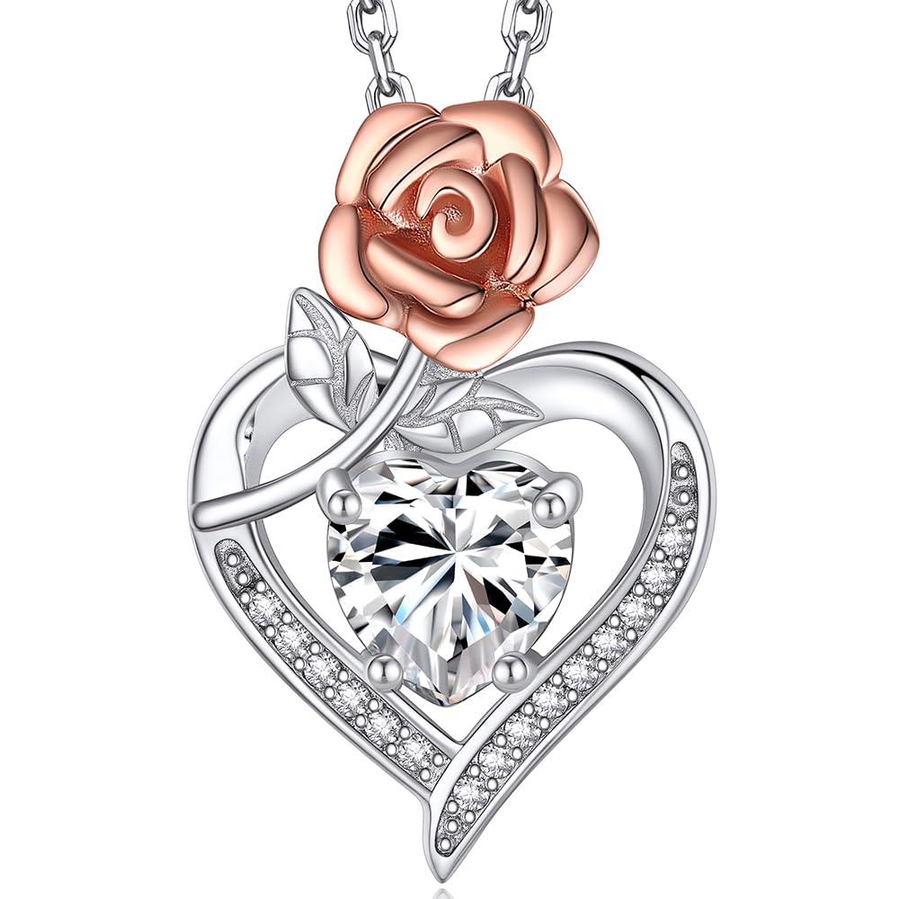 MomentWish Halskette Damen, 1 Karat Moissanite Kette Herz Silber 925 Diamant Silberkette mit anhänger Rosegold Schmuck Geschenk für Frauen Freundin Mama