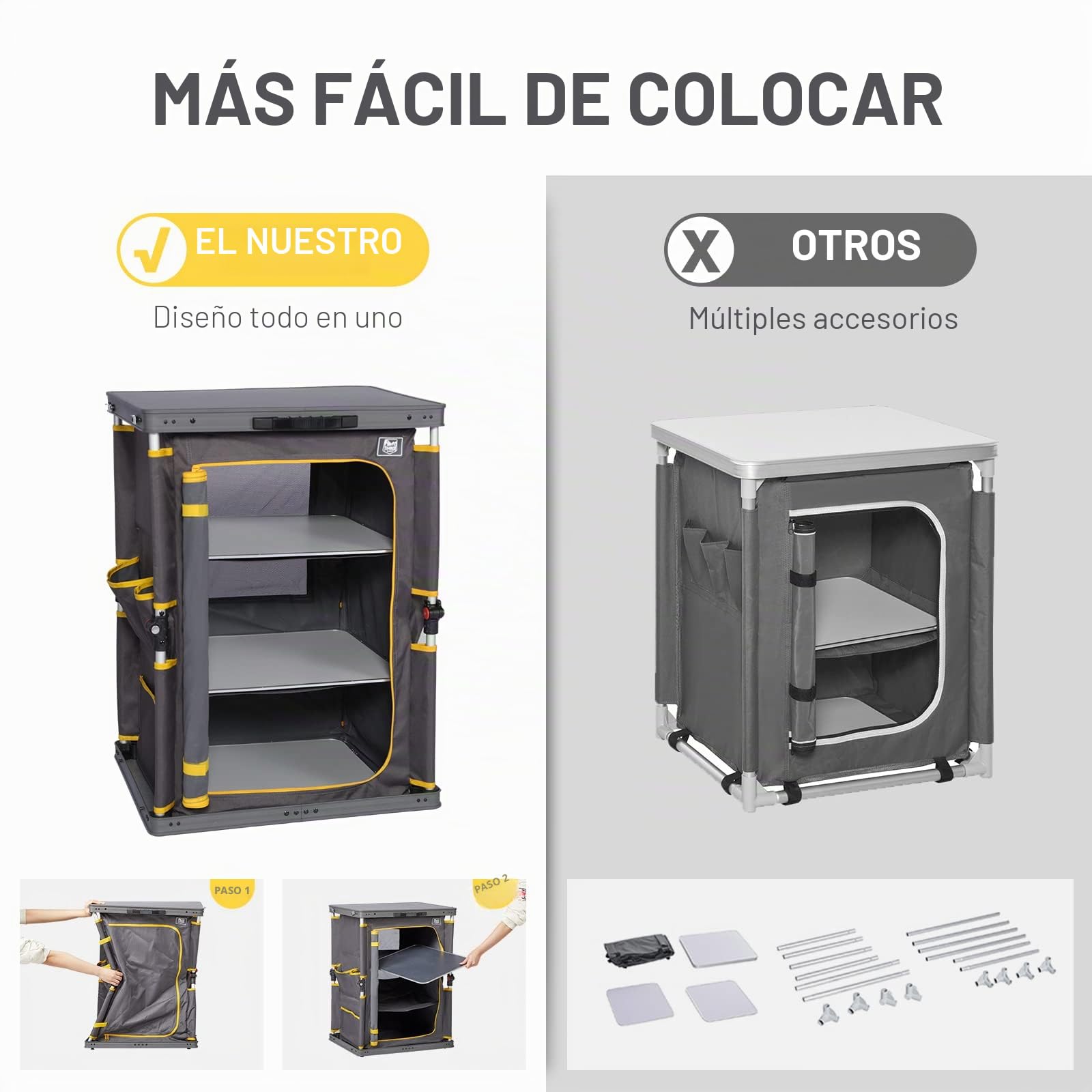 Timber Ridge Armario de Cocina Plegable Compacto para Camping, jardín, Compartimentos de Almacenamiento con Bolsillos Laterales
