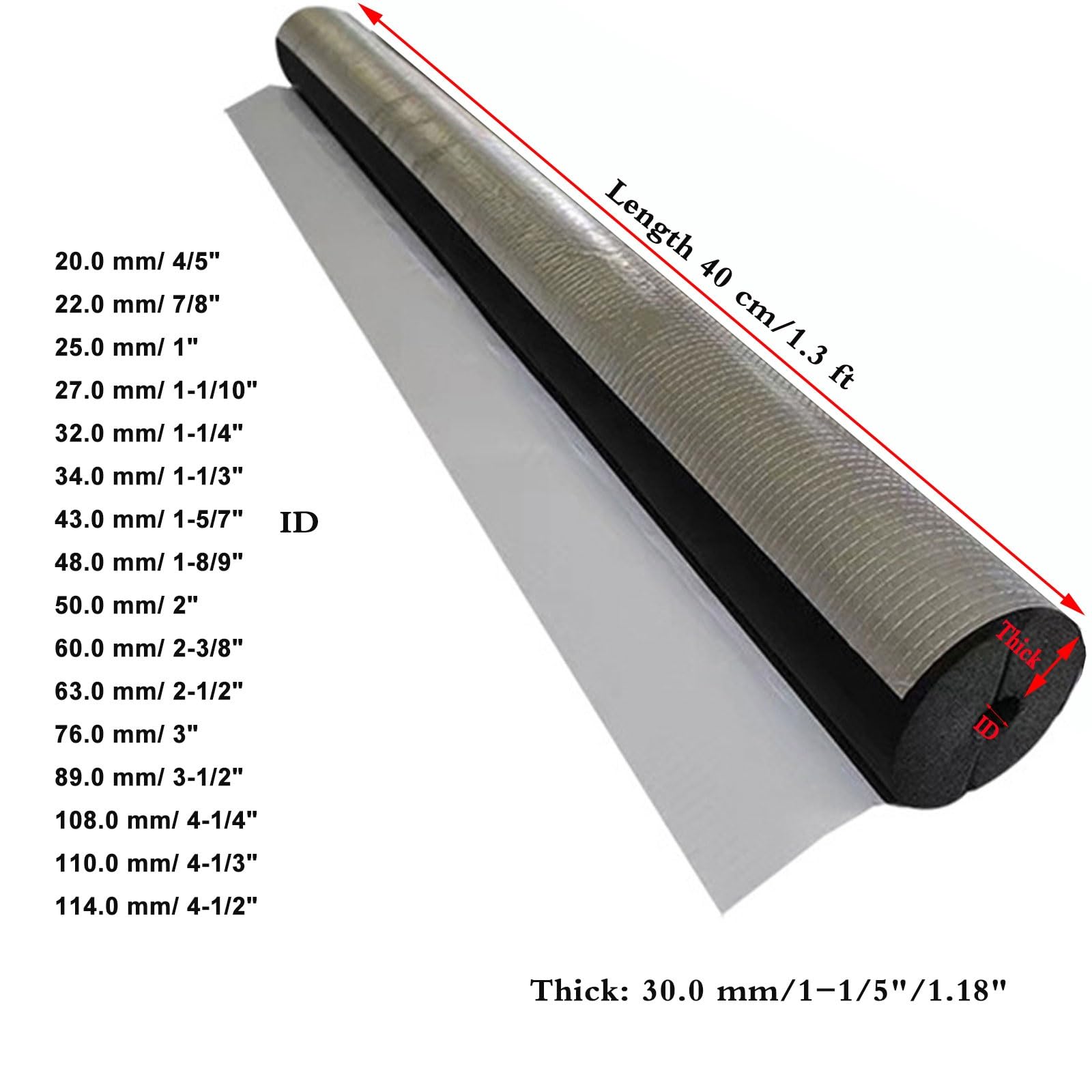6 Pezzi Isolante per Tubi Acqua, Tubo In Schiuma Isolante per Tubi, Isolante per Tubi In Schiuma Lunghezza 40 cm, Isolante per Tubi Acqua Fredda e Calda(43.0 mm=1-5/7")