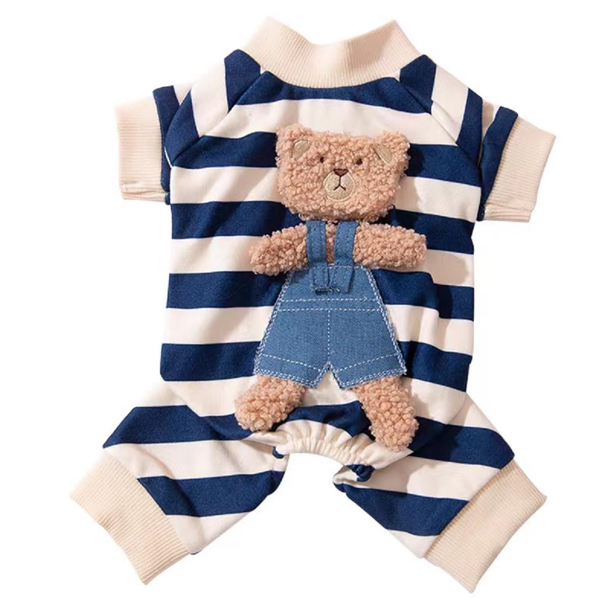 Dog Pajamas for Small Dogs Boy Girl Dog Onesie Jumpsuit Striped Bear Dog Clothes Cat Clothes Dog Overalls Shirt Dog Sweater Warm Coat Pet Clothes for