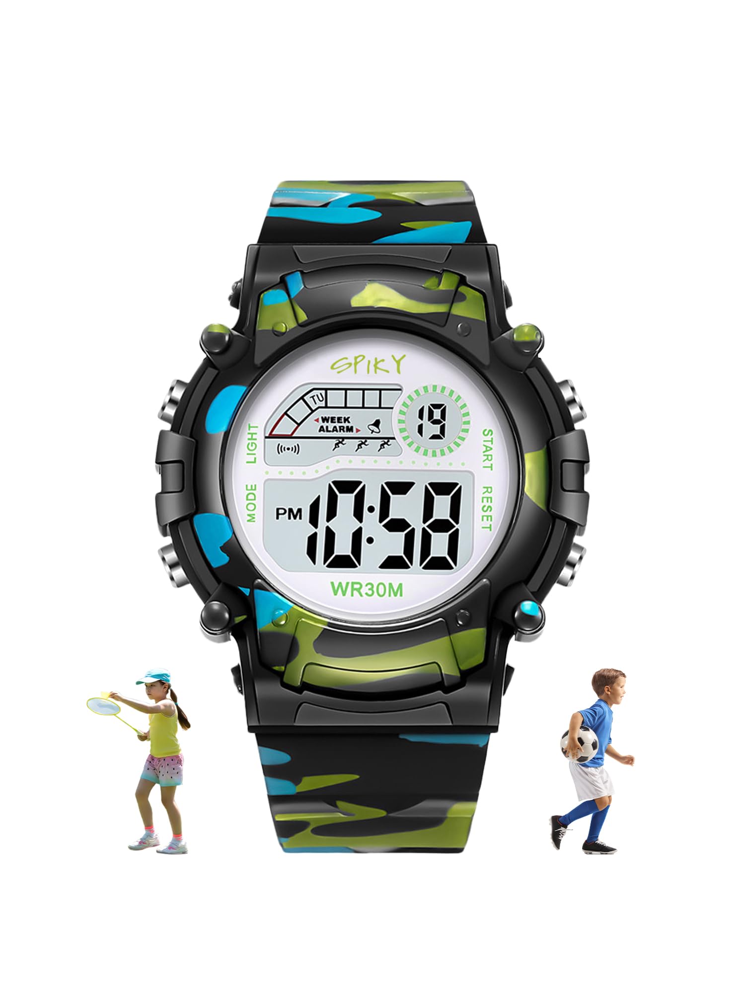 SPIKY Digital Sports Watch for Kids (Black) | Military Inspired Camouflage Design | Multifunctional & Luminous Display | Water-Resistant | Best Birthday Gift Watches for Boys & Girls | Age 2-14 Yrs (B0BNQ2SQN9) Amazon Price History, Amazon Price Tracker