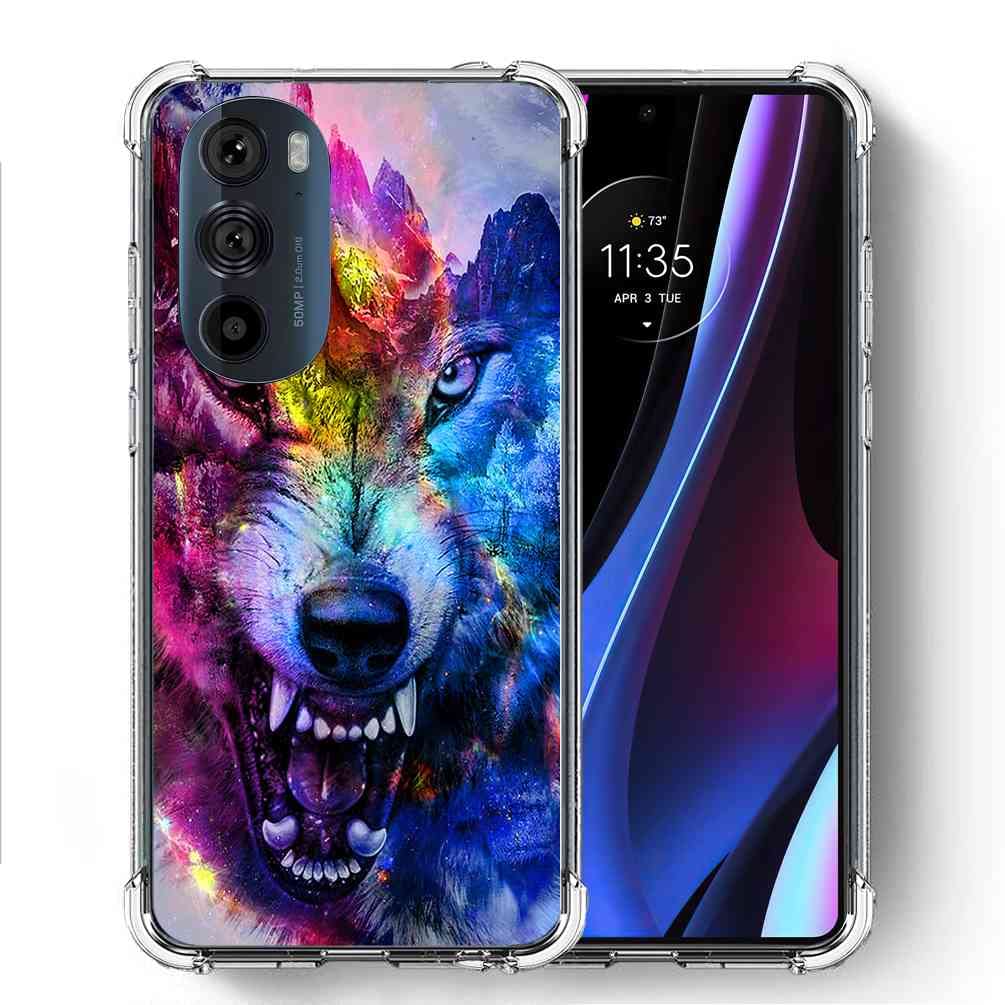 ABLOOMBOX for Motorola Edge Plus 2022 Case, Moto Edge Plus 5G UW 2022 Case for Girls Women Space Galaxy Nebula Wolf, Anti Scratch Bumper Shockproof Protective Case Cover