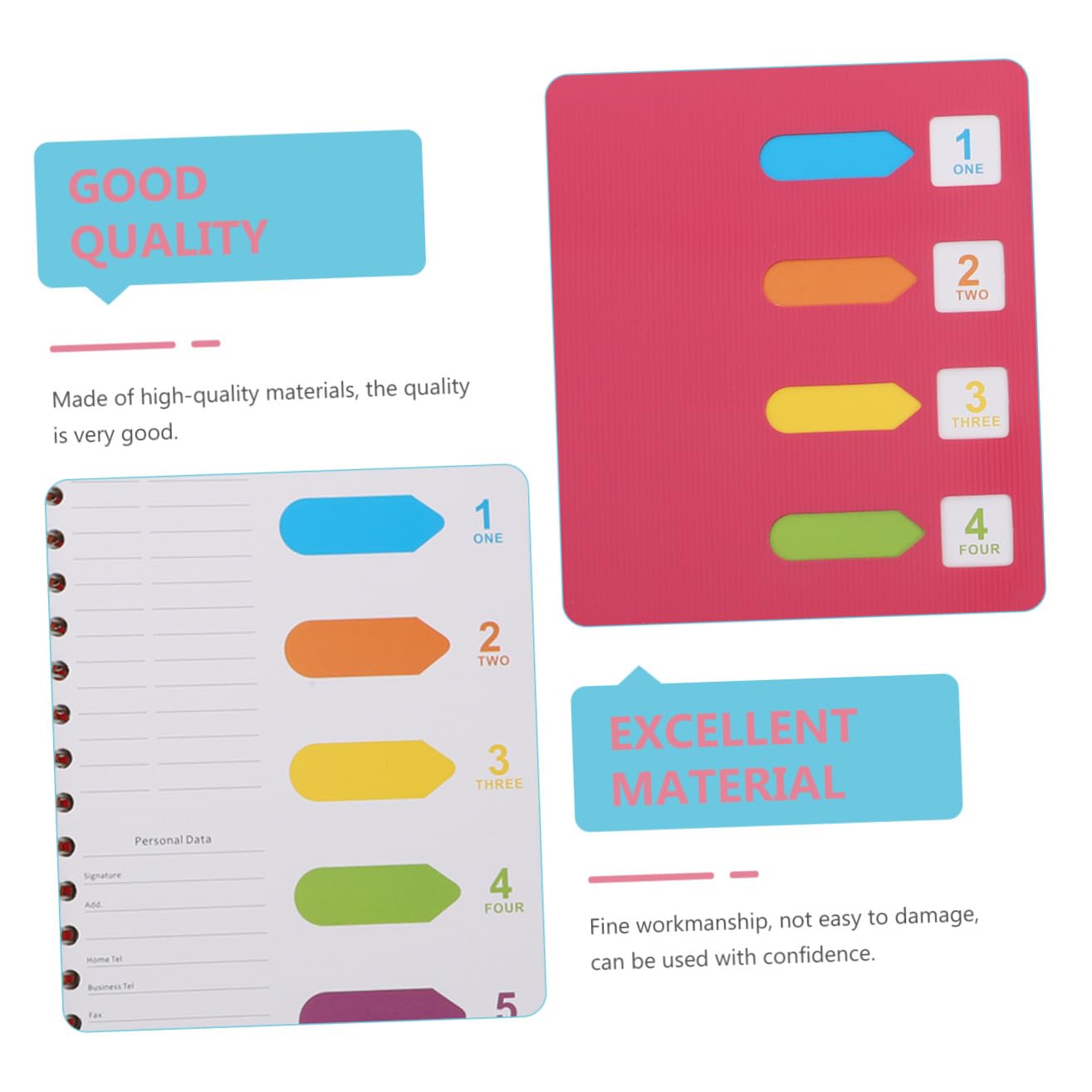 2 pièces Cahiers à Spirale avec Intercalaires Colorés Bloc-notes Épais pour Étudiants et Bureau Papier pour Notes et Organisation Journalière
