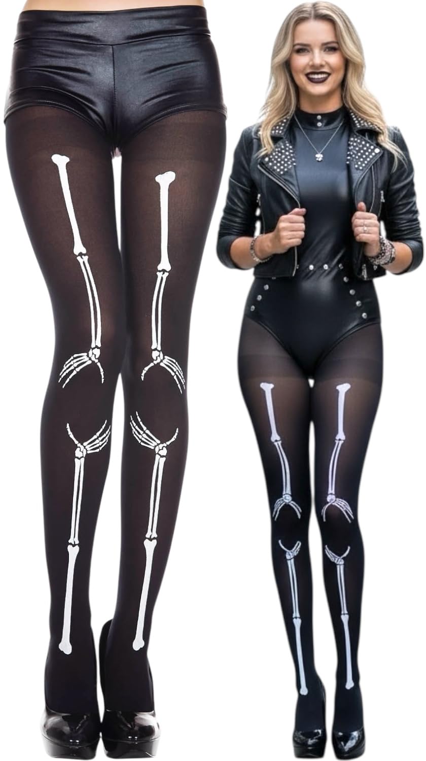 ToBeInStyle Women’s Scary Skeleton Leg Bones Halloween Hosiery Tights &amp; Thigh High Stockings