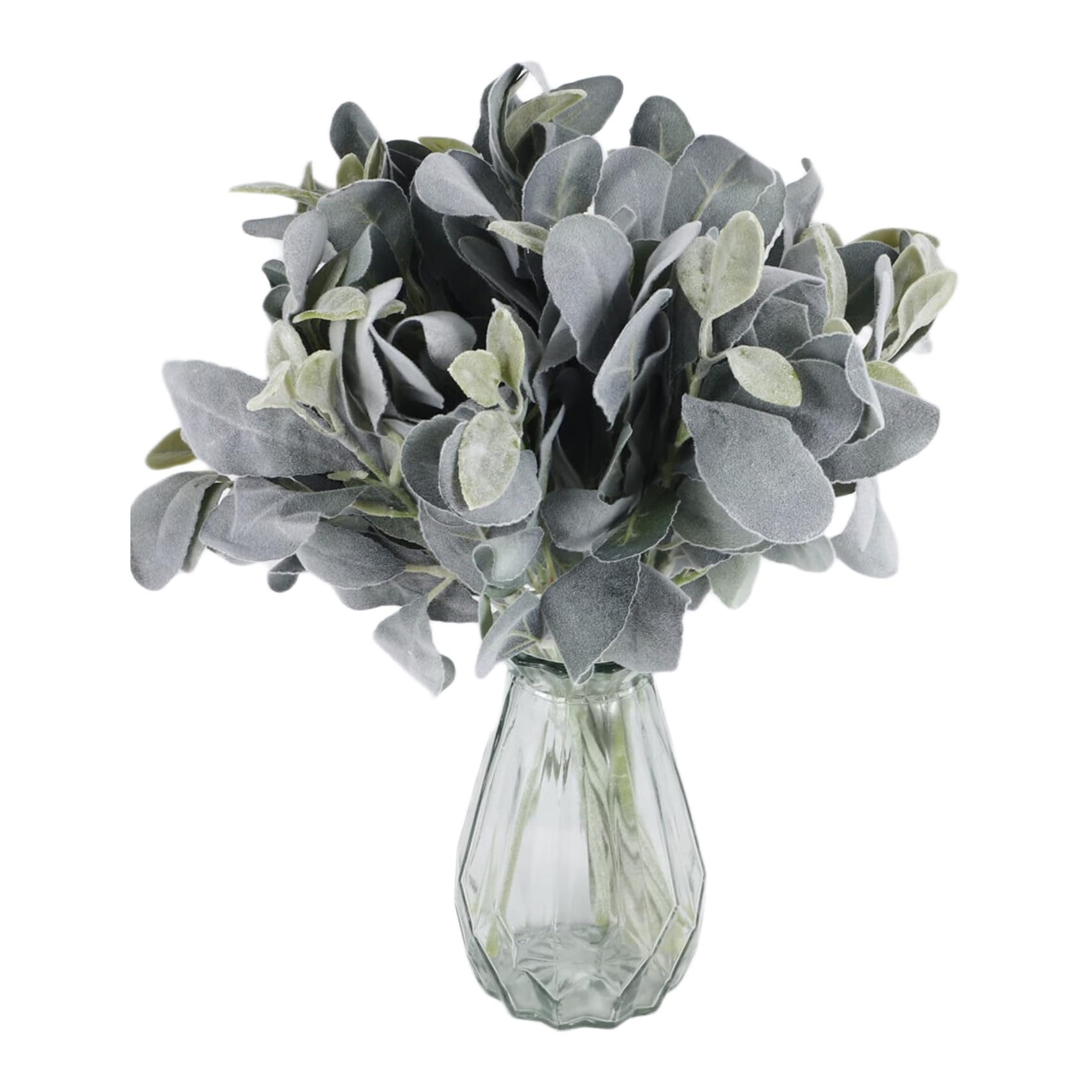 qimoi 15 Pcs Artificial Flocked Lambs Ear Greenery Stem Faux Lamb's Ear Branches Picks Rustic Wedding Centerpiece