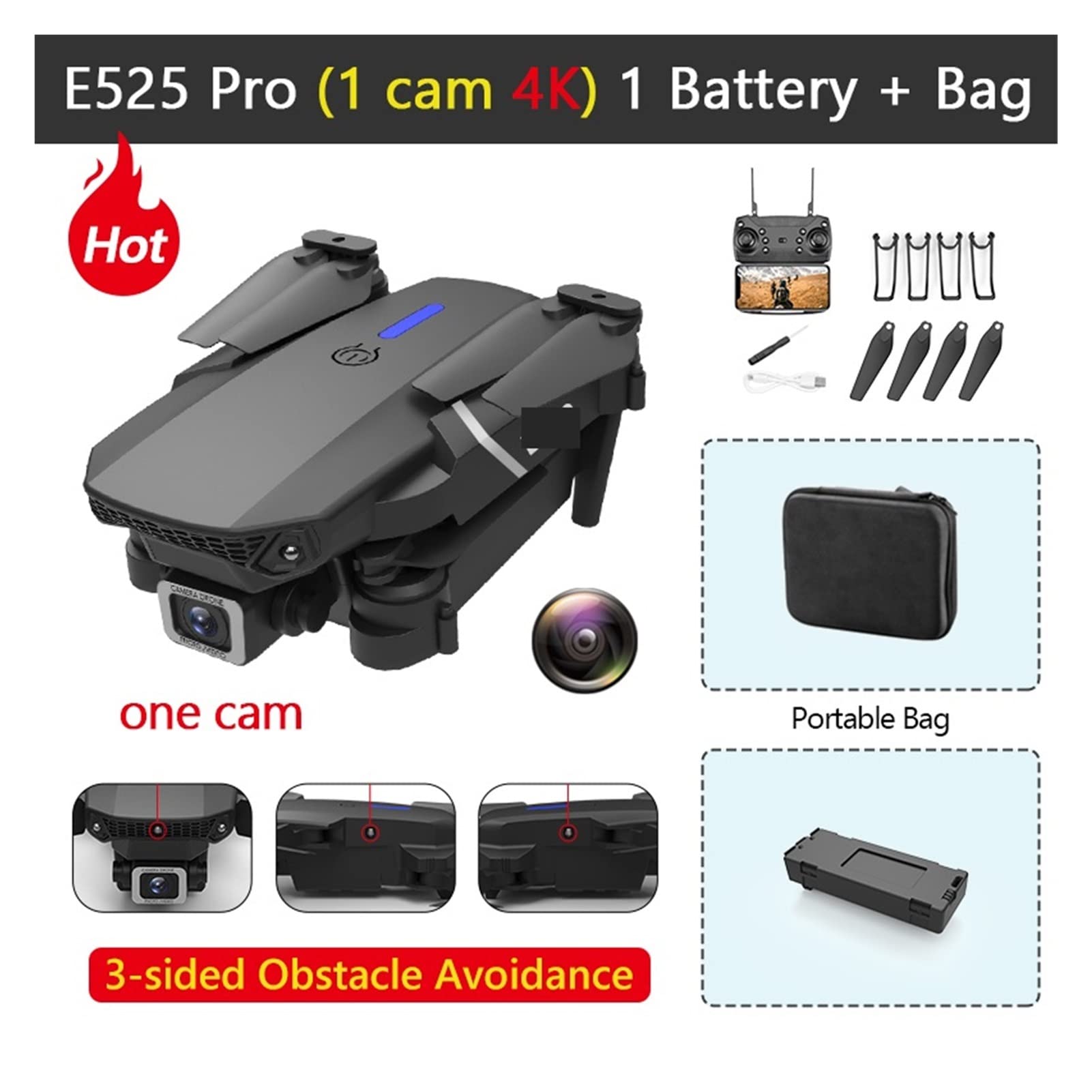 Drone RC Drone z unikaniem przeszkód 4k WiFi Height Hold RC Mini Dron FPV Podwójna kamera Follow Me Quadcopter Drones Zabawki (Kolor: 4k dualcam Torba 2b Rozmiar: 1) (Torba 4k singlecam 1b 1)