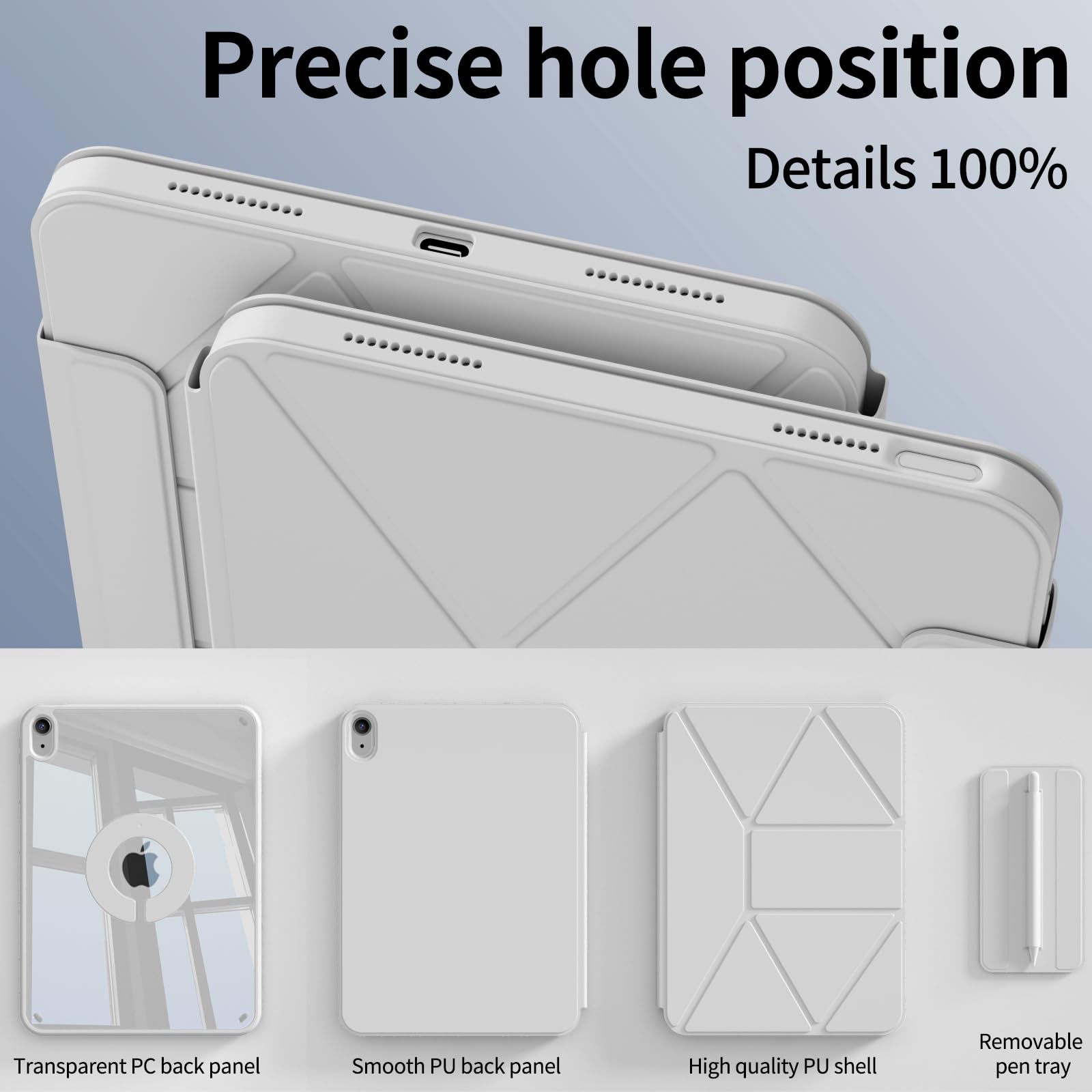 KenKe Schutzhülle für iPad (A16) 11. / 10. Generation (2025/2022) mit abnehmbarem Stifthalter, magnetischer, abnehmbarer Hybrid-schlanker Ständer, um 360° drehbar, transparente harte Rückseite aus