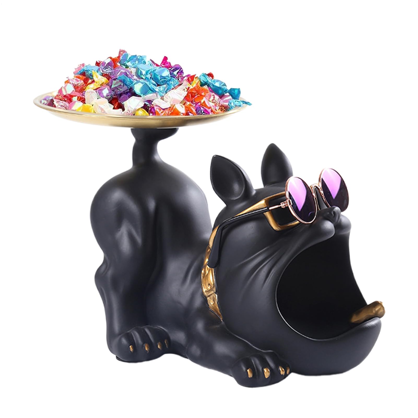 Statue bouledogue vide-poches et coupelle de rangement de salon
