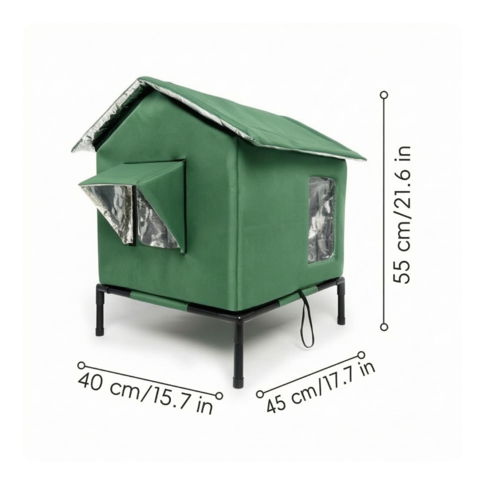 Niche pour Chat Hydrofuge, Vert Militaire, L-45 40 55cm | Toit Incliné Protecteur, Abri Extérieur pour Chat, Confortable, Jardin, Balcon