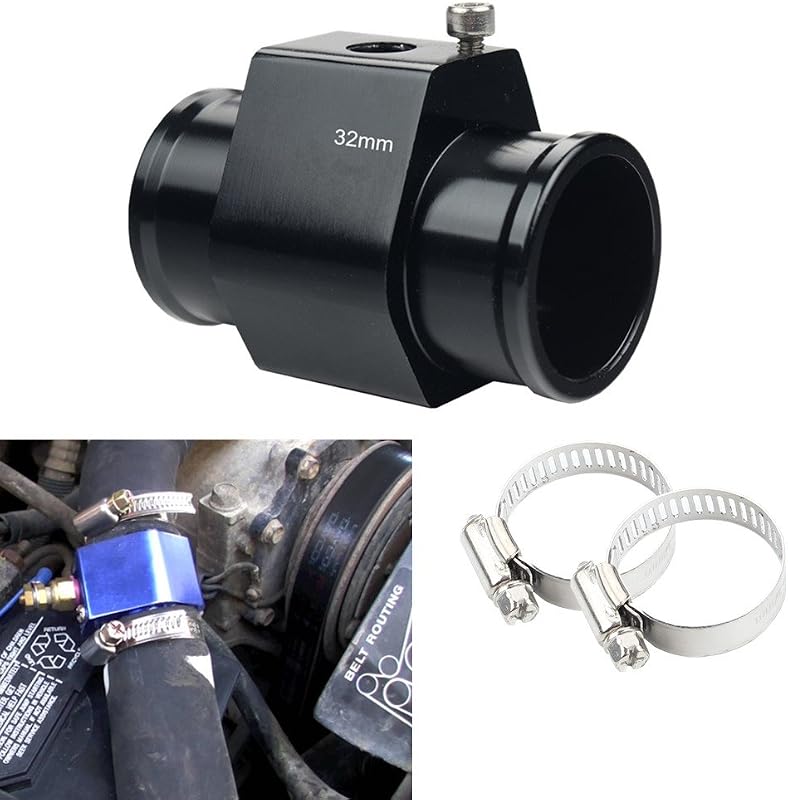 Adaptador de temperatura da água DEWHEL em alumínio preto para mangueira de radiador de 32 mm – 1 unidade