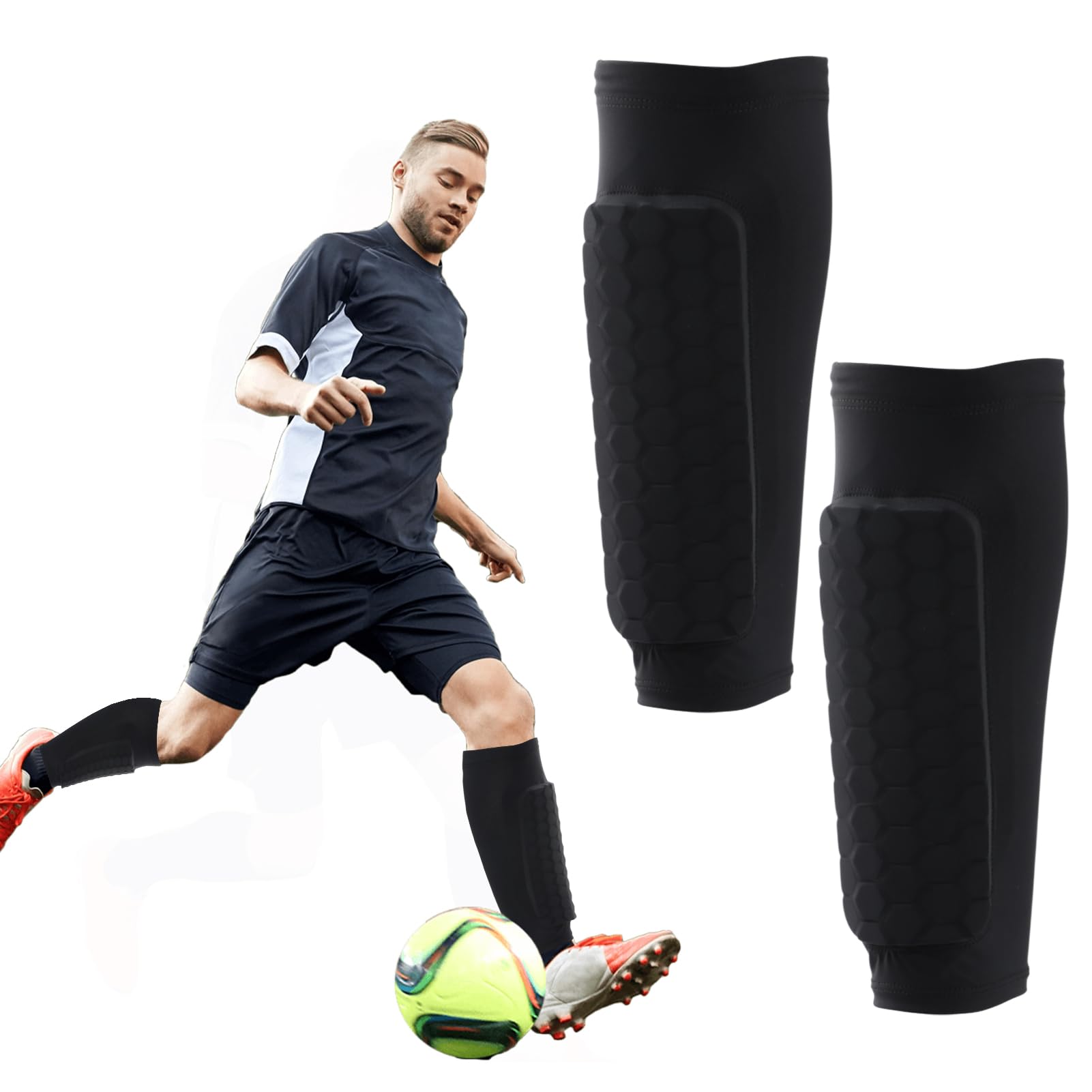 Fußball-Schienbeinschoner für Kinder und Erwachsene, Schienbeinschoner mit Waben-Kompressionsmanschetten, Fußball-Shi/n-Pads für Jungen, Mädchen, Männer