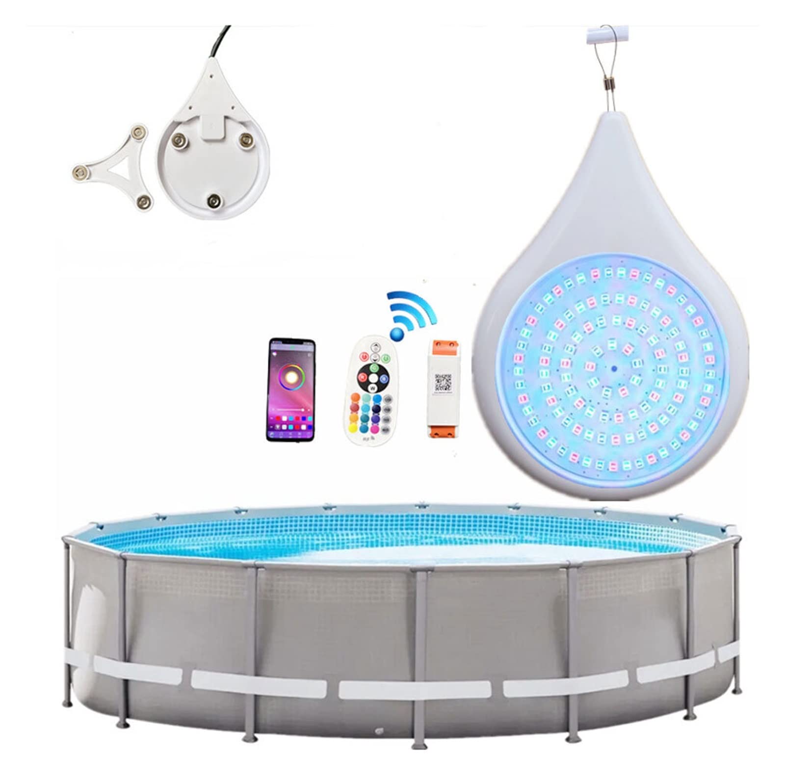 Luces LED para piscinas, Luz de piscina de 20w, luz LED de succión magnética for piscina de lona de 24V, luz subacuática, resistente al agua, aplicación , Control de teléfono móvil Para estanques(RGB+