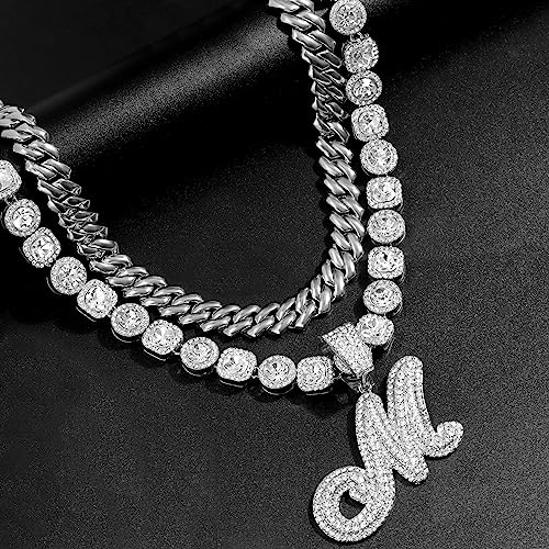 Cuban Link Chain for Women - Silver Initial Necklace, 14mm Cursive Chain for Hip Hop Jewelry4