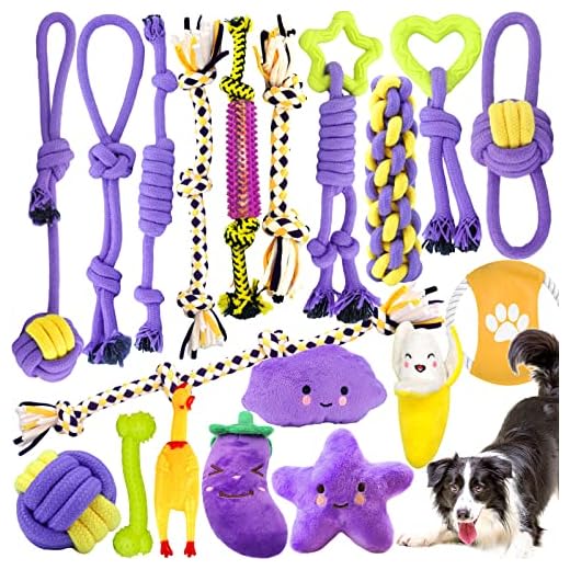 19 Piezas Juguetes para Perros,Juguete para Morder para Perro,Juguetes para Cachorros Interactivo,Algodón Cuerda Juguete para Cachorros para perros pequeños/medios/grandes Limpiar los Dientes Adecuado