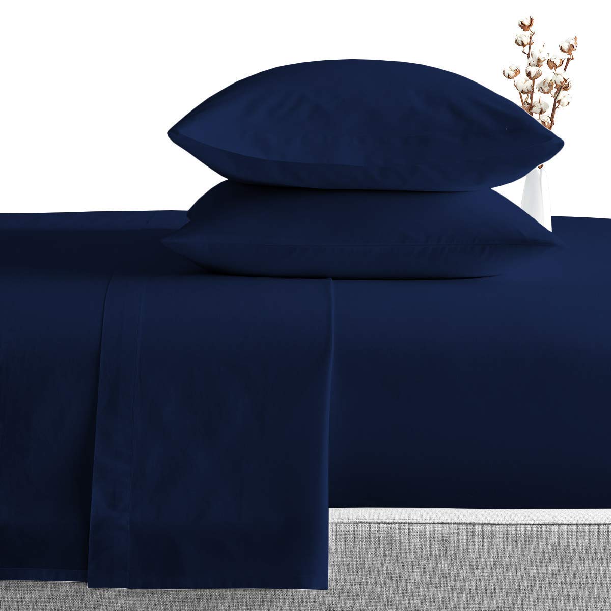 Kuwugi4 Pieces Full Bed Sheet Set - 800TC Soft and 100% Egyptian Cotton, 15 Inch Deep Pockets, Wrinkle & Fade Resistant Full,Navy Blue Solid