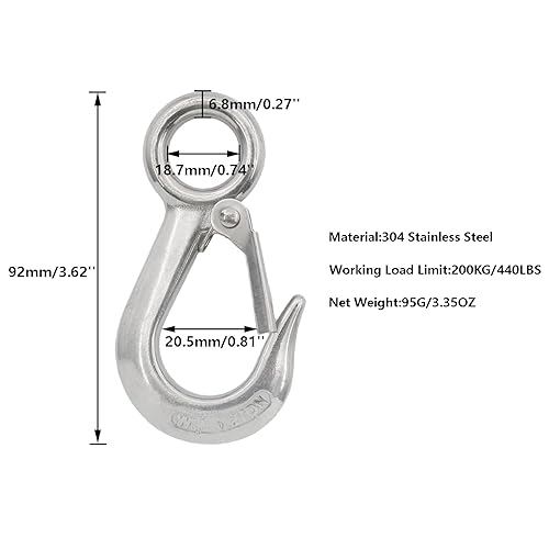 Miniatura 2 de 2 ganchos giratorios de grúa, gancho de agarre, gancho deslizante de horquilla, gancho de elevación de acero inoxidable 304, gancho de resorte con