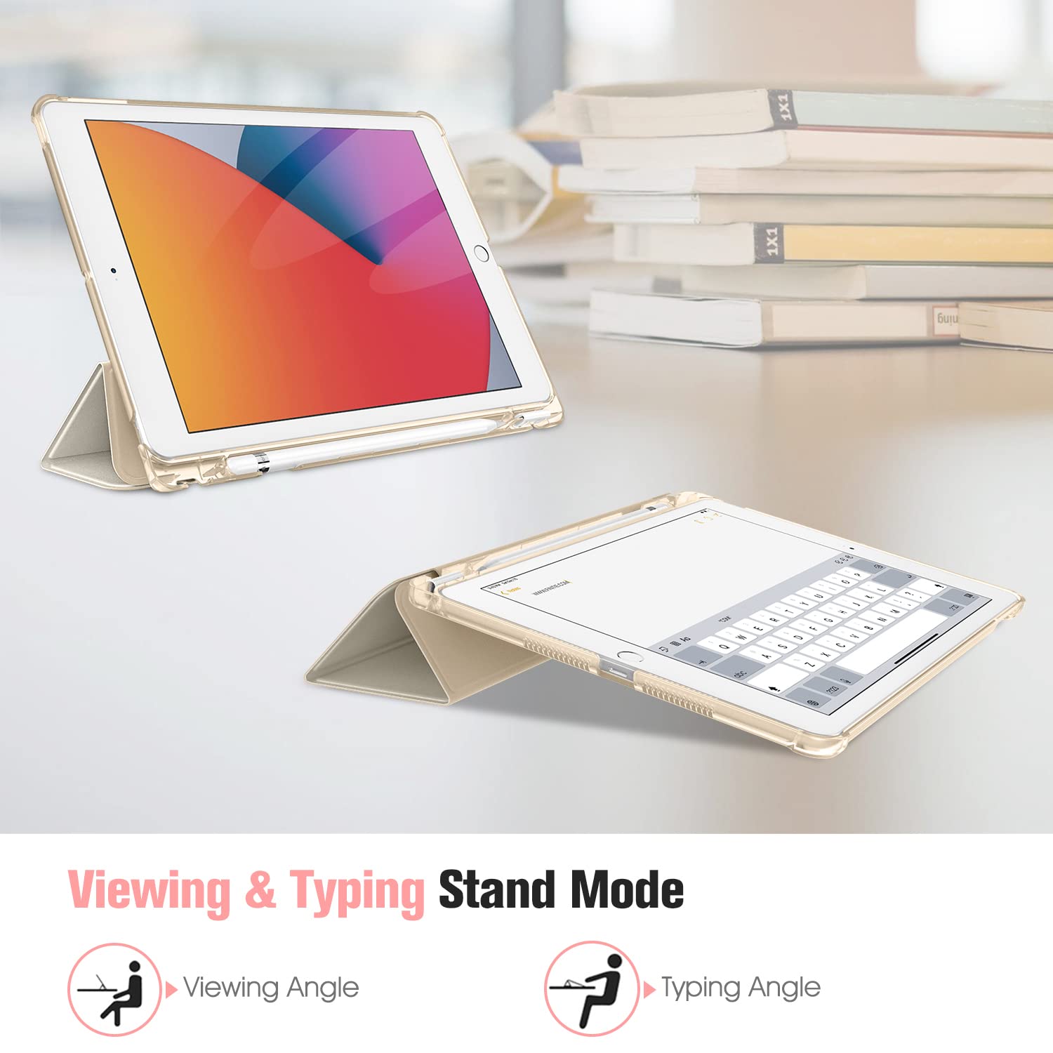 FINTIE Custodia per iPad 10.2 Pollici 9a / 8a / 7a Generazione (2021 2020 2019) con Built-in Pencil Holder - Sottile Leggero Semi-Trasparente Cover Case con Auto Sveglia/Sonno, Champagne Gold