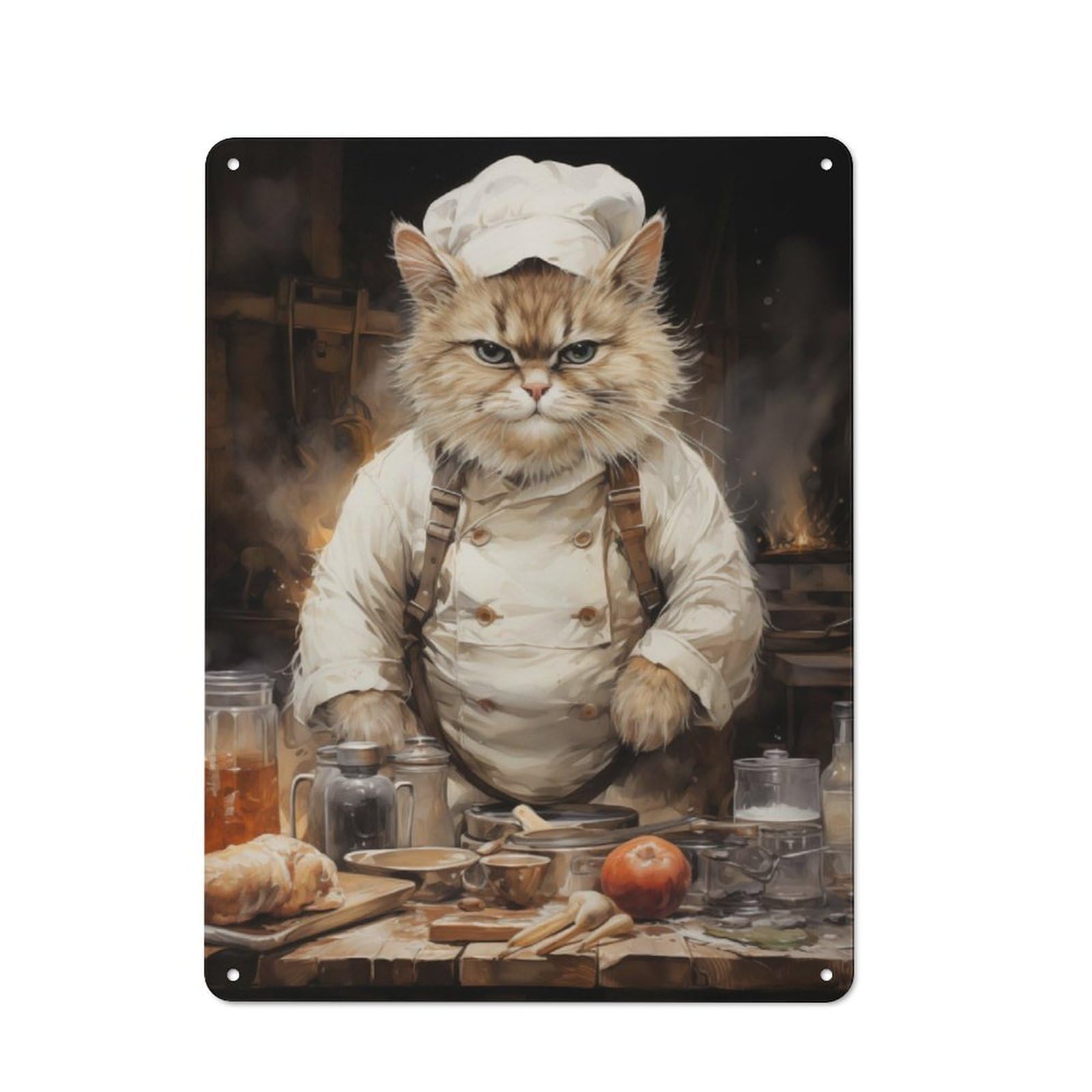 Junmoney Angry Cook Cat Rustic Tin Sign 40X30cm For Café Or Home Bar, Suited To Hospitality Decor Collectors