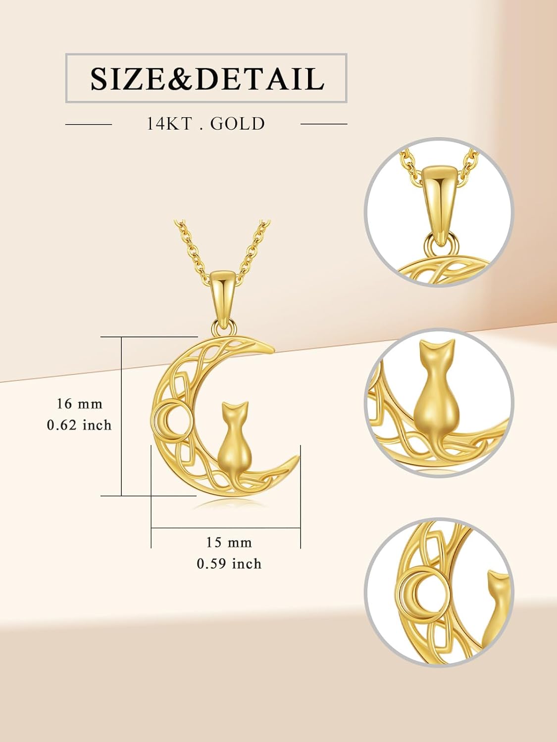 14k Gold Cat Necklace for Women,14k Solid Gold Cat Moon Pendant Necklace Chrismas Gifts for Women Her Girlfriend Wife Sister Mom Daughter Birthday Jewelry