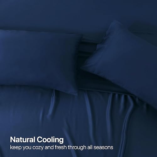 Miniatura 3 de NATUREFIELD Juego de sábanas de tamaño matrimonial (4 piezas), 100% rayón derivado del bambú, sábanas refrescantes con bolsillos profundos
