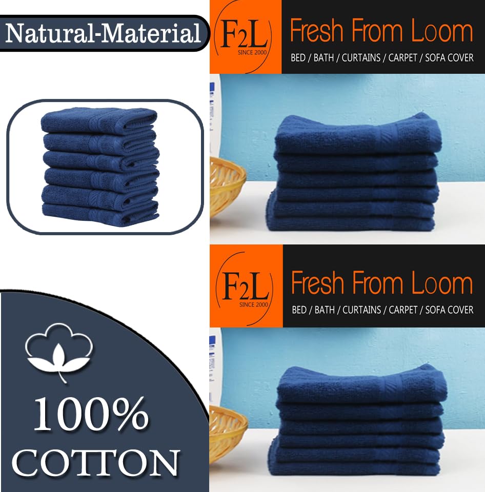 Image of F2L Ring Spun Cotton Soft Multipurpose Towel Set (13 X 13 Inch, Blue) -6 Pieces