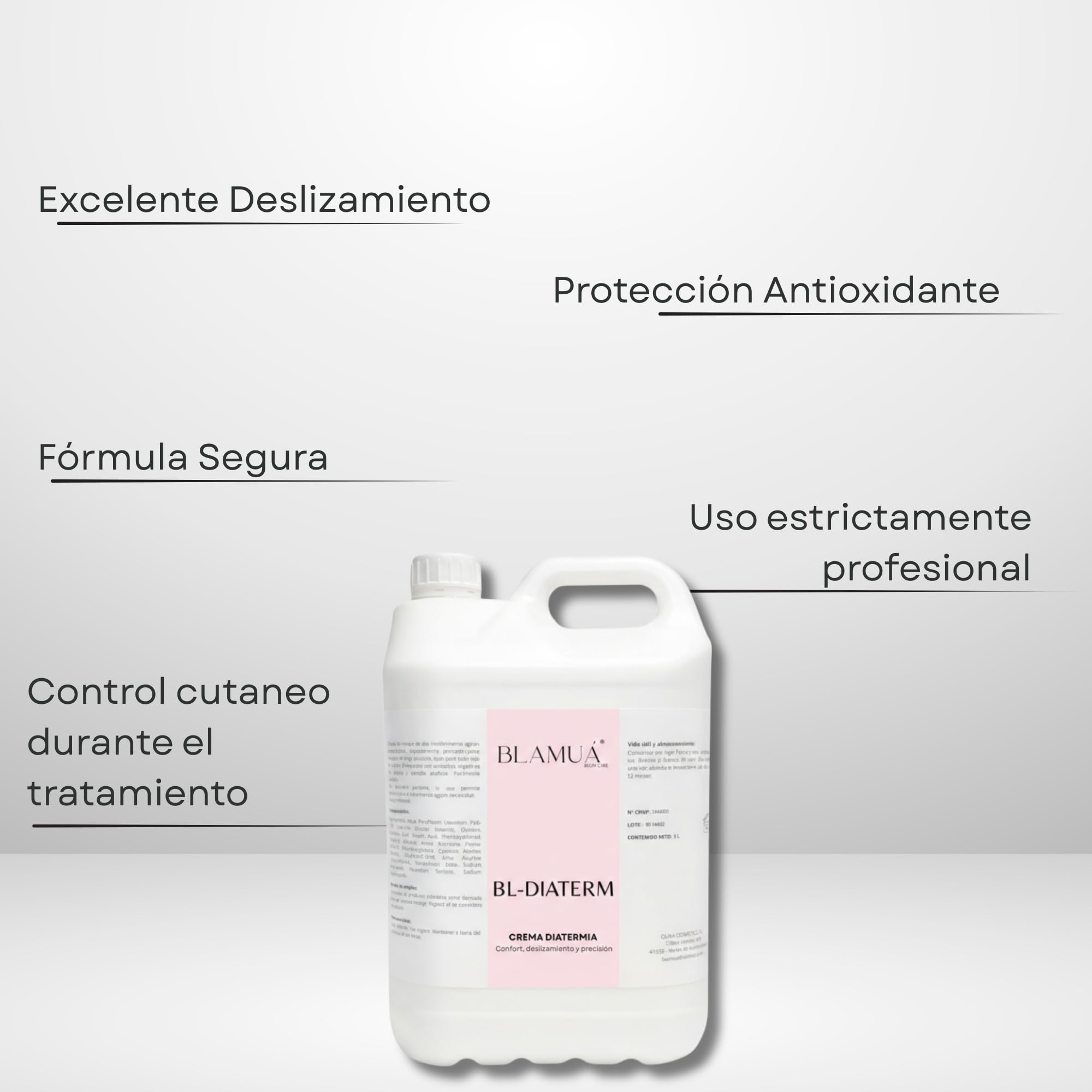 Crema conductora diatermia y radiofrecuencia BL-DIATERM (5L) – Alta estabilidad térmica con Aloe Vera y Betaína
