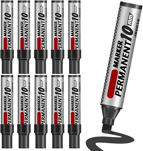Paquete de 10 marcadores negros a granel, marcadores permanentes gruesos con punta de cincel ancha, tinta impermeable para marcado industrial,