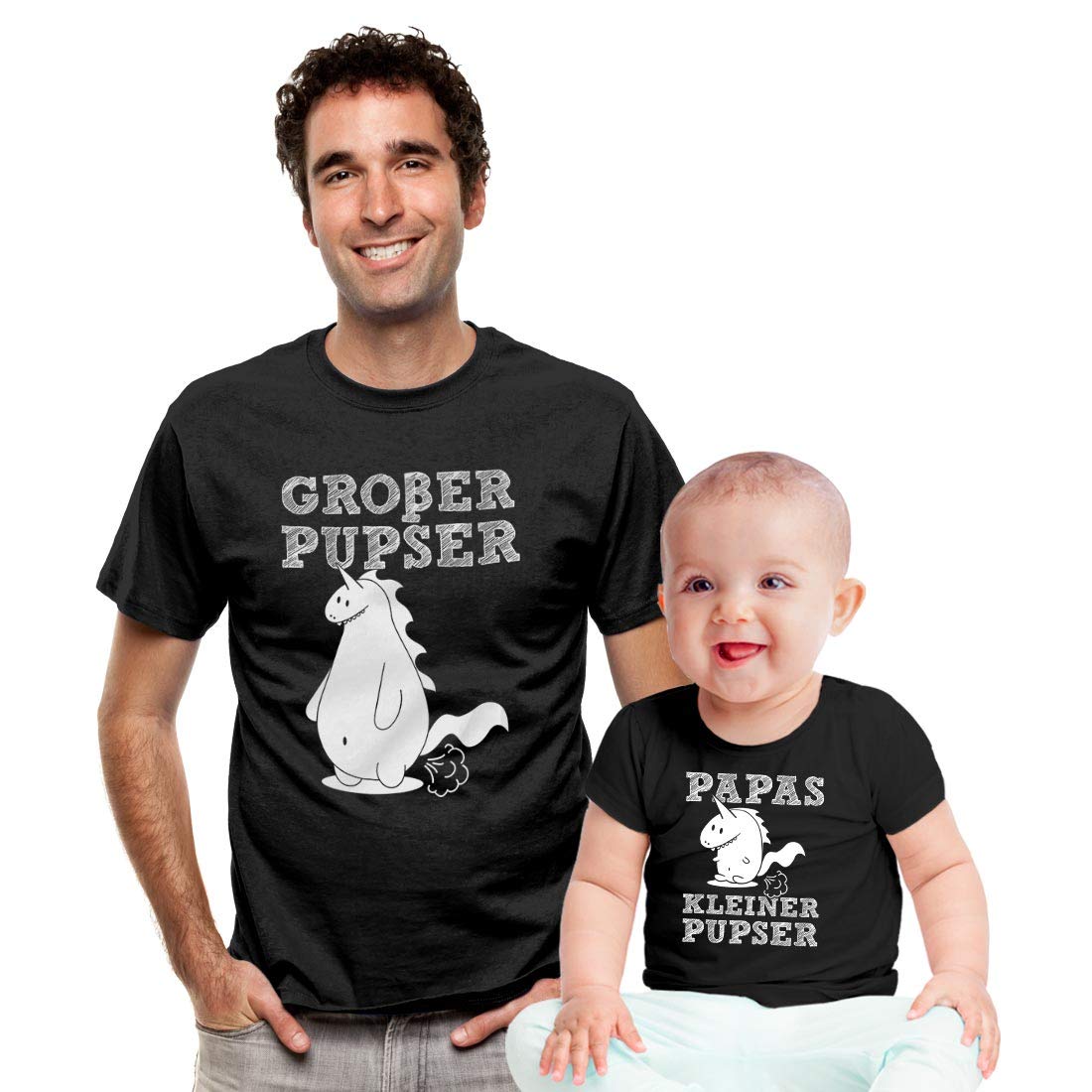 Papa Baby Set Großer Pupser Herren Shirt und Kleiner Pupser Baby Shirt