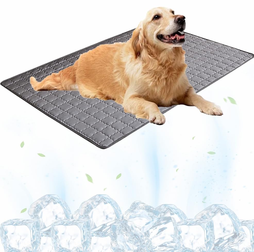 Pet Cooling Mat Pad, 2025 Upgraded Pet Ice Silk Mats, Pet Cooling Mat Ice Silk Cool Mat for Dogs & Cats, with Non-Slip & Foldable Summer Reusable Pet Cool Bed (Dark Gray, M-70x50cm)
