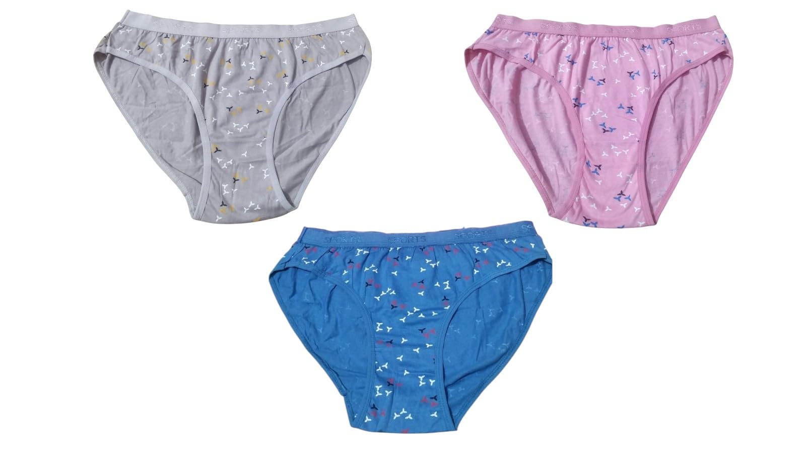 Combo Pack of 3 Women's Panty, Innerwear Floral Pure Cotton Bikini Panties with Butterfly Print, Pack of 3, Grey Pink Blue-picture-30