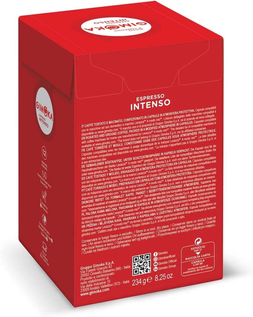 Gimoka - Compatibile Per Lavazza - A Modo Mio - 144 Capsule - Gusto INTENSO - Intensità 12 - Made In Italy