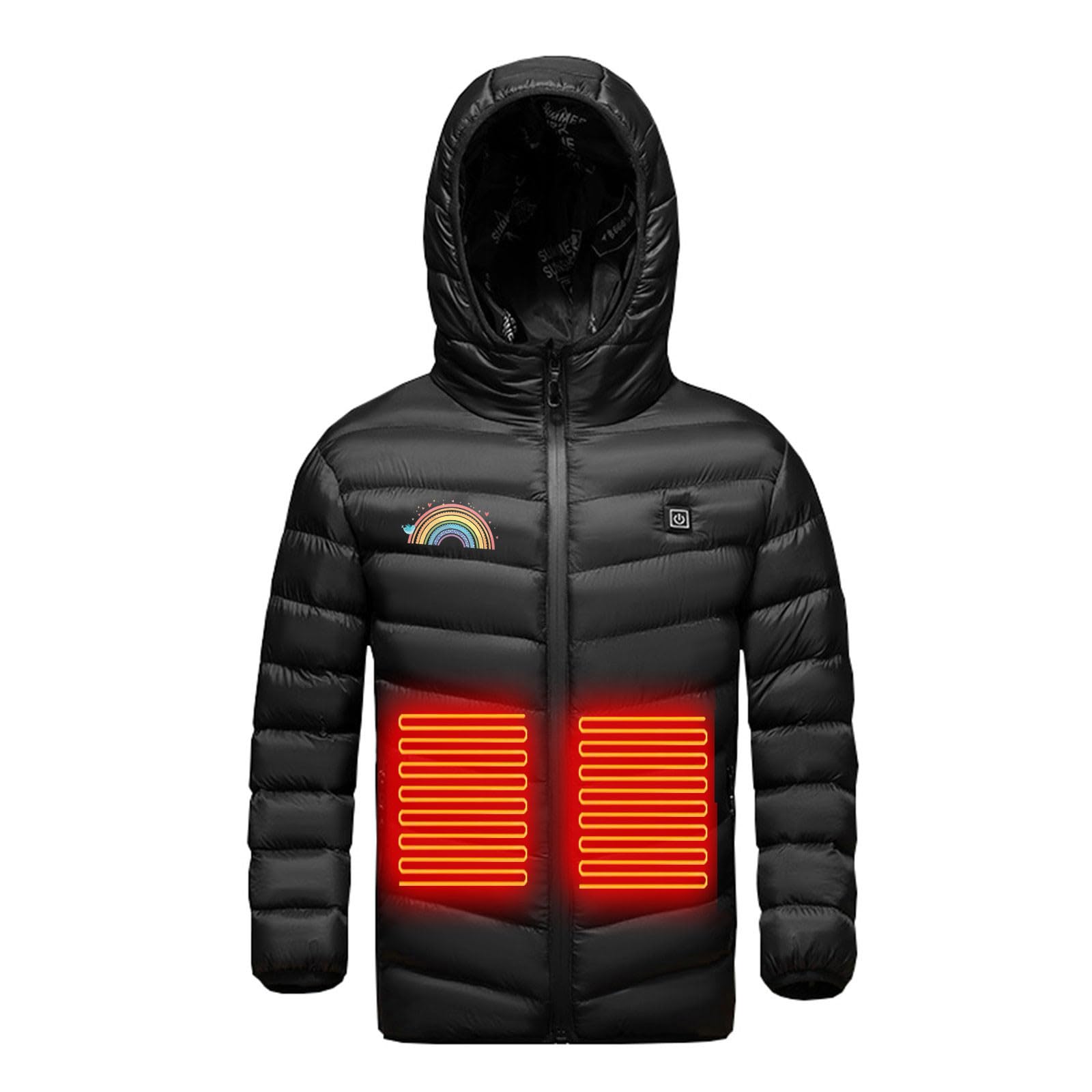 Veste Chauffante USB Enfants a Capuche Veste Chaude 3 Zones de Chauffage Doudoune Rapide Intelligent Chauffé Gilet Chauffant Électrique GarçOns Filles pour Camping Coupe-Vent Imperméable Ski