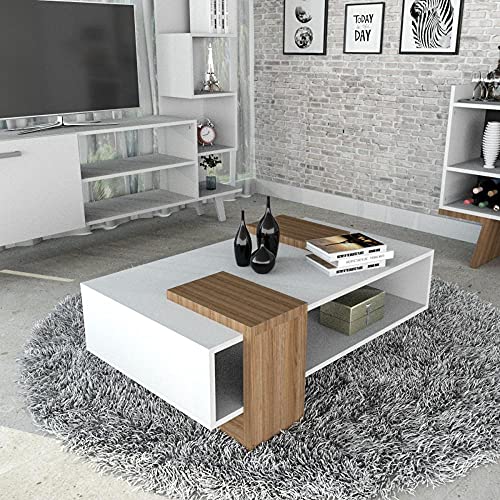 Mesa de Centro Retangular Cristal Yescasa Branco/castanho