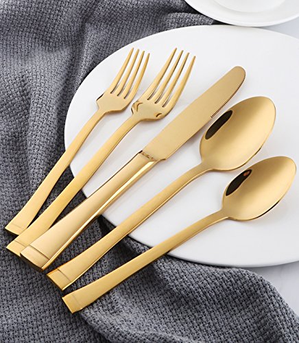 1 Set (5 Pcs/Set) Gold Stainless Steel Cutlery Knife Golden Spoon Fork Forks