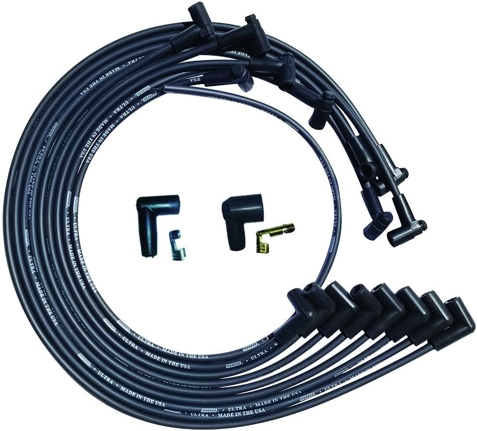 Moroso 51028 Ultra Series Black Spark Plug Wires, Small Block Chevy, Under Header Routing, 90 Degree Plug Ends, HEI Distributor