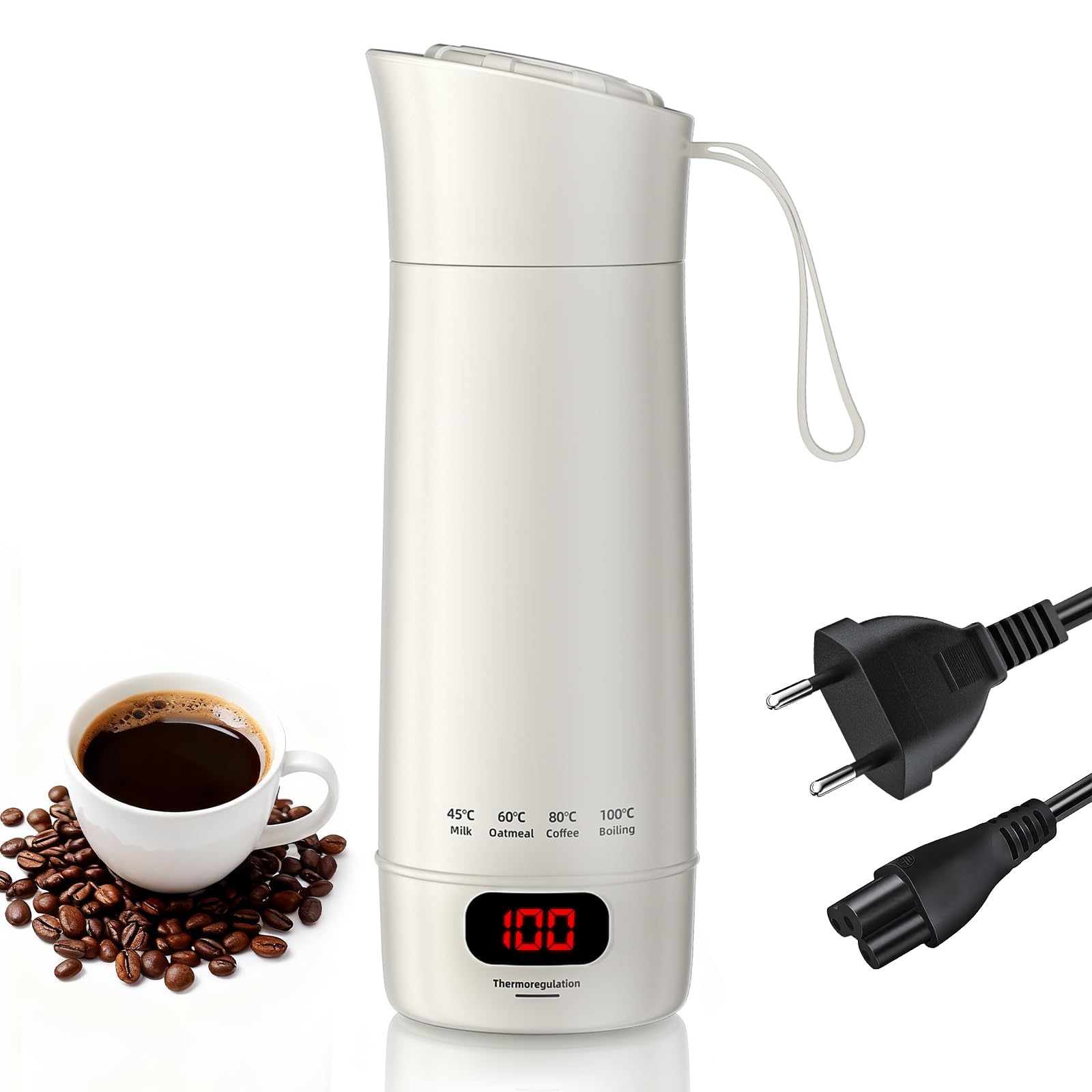 Kssvzz Elektrischer Reisewasserkocher Klein 400ml, Mini Wasserkocher mit 4 Temperatureinstellung