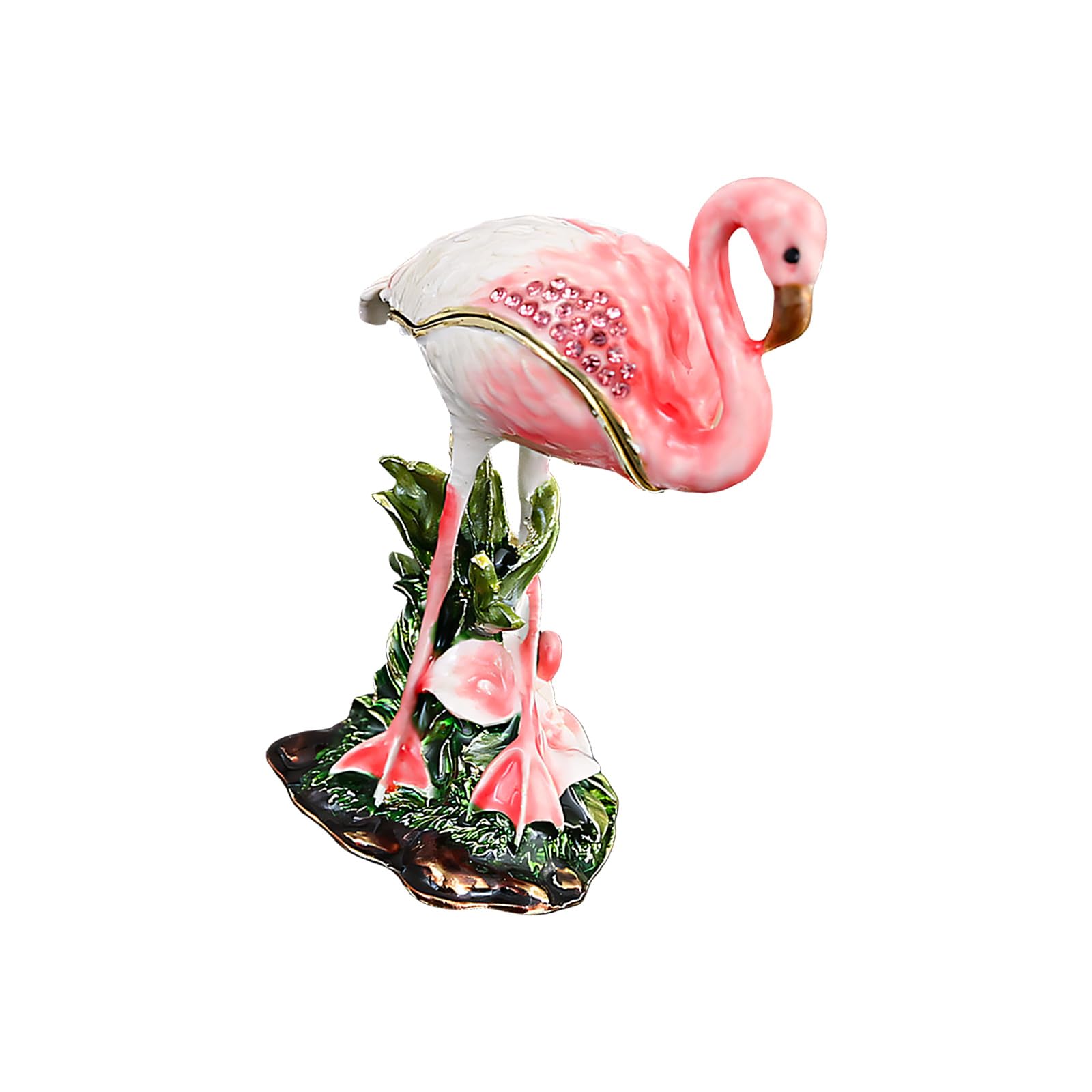 Fazvncv Sturdy Alloy Rings Box with Flamingo Art Design Protective for Silver Accessories Bird Knickknack Box