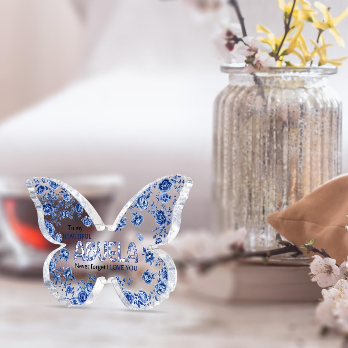 Mothers Day Gifts for Abuela Delicate Abuela Gifts from Grandkids Acrylic Butterfly Piece Decorations 4.5 x 3.5 inch Mothers Day Birthday Gifts for Abuela, Gifts Ideas for Abuela Blue