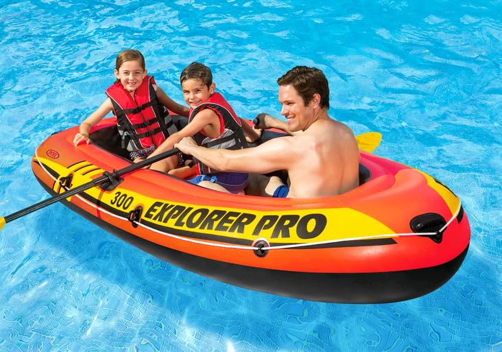 Image of Explorer Pro 200, 2 Person Inflatable Boat for Flood Rescue, Adventure, Rafting, Fishing, with Oars & Air Pump (58357)