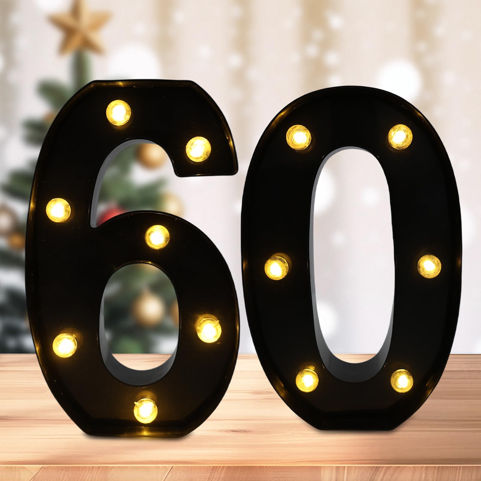 Led Light Up Numbers, 60th Birthday Decorations, Marquee Numbers Lights, Battery Powered Light Up Sign for 60 Decor Party (Black)