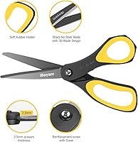 Vista 3 de Tijeras, iBayam - Paquete de 3 tijeras antiadherentes multiusos de 8 pulgadas, cuchillas de titanio de 0.098 pulgadas de grosor con agarre cómodo