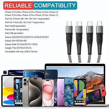 4-in-1データケーブル電話スタンド、多機能リトラクタブルUSBタイプC Amazon.co.jp: 【2本セット】 4 in 1高耐久編組ナイロン多機能